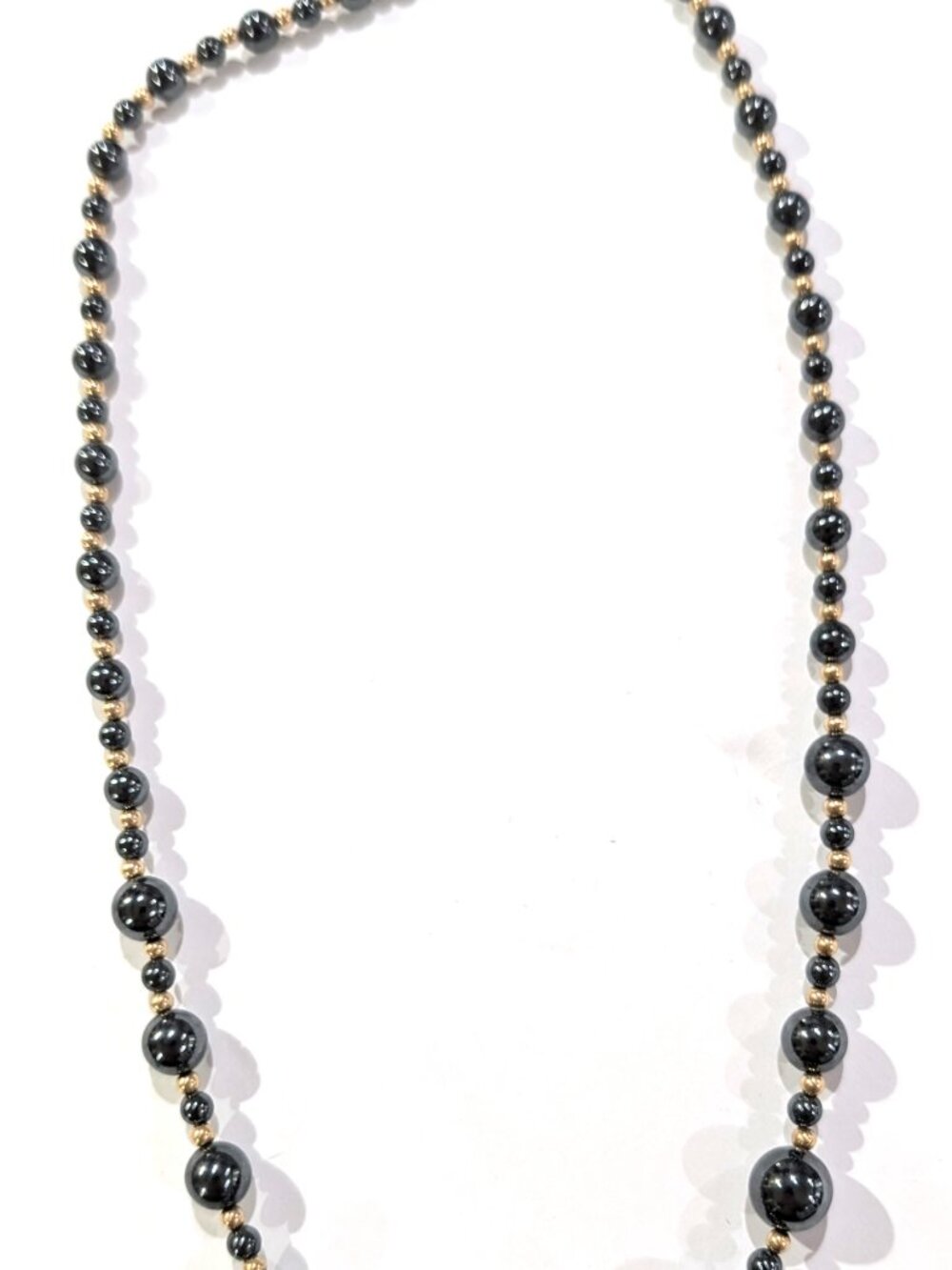 Onyx Necklace with 14K beaded accents, 6MM, 32"